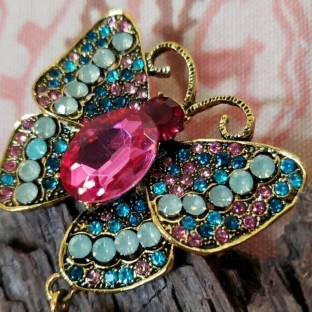 Large Butterfly Corsage Rhinestone Brooch Butterflies Butterfly Pin - Picture 2 of 13